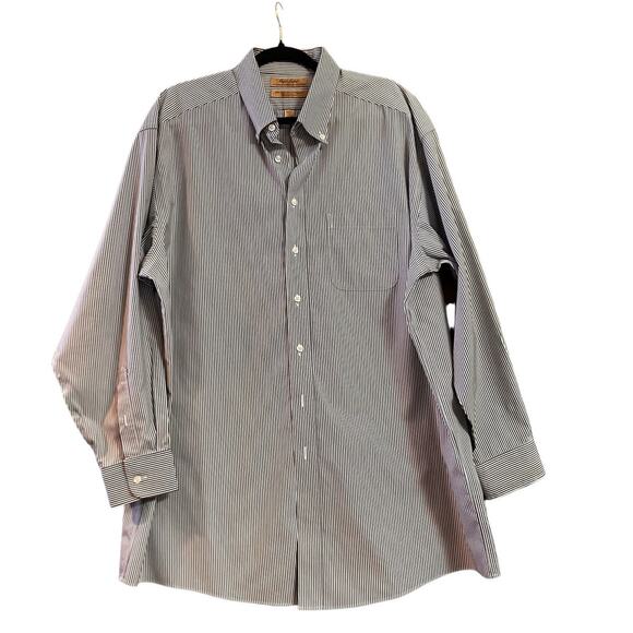 Roundtree & Yorke Gold Label Men's Striped Long-Sleeve Button-Down Top SZ 17/34 - Picture 1 of 6